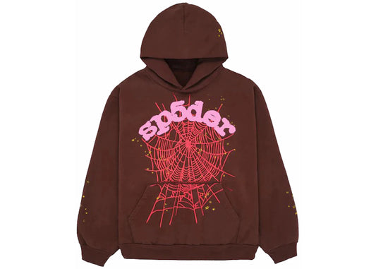 Sp5der Logo Hoodie Brown