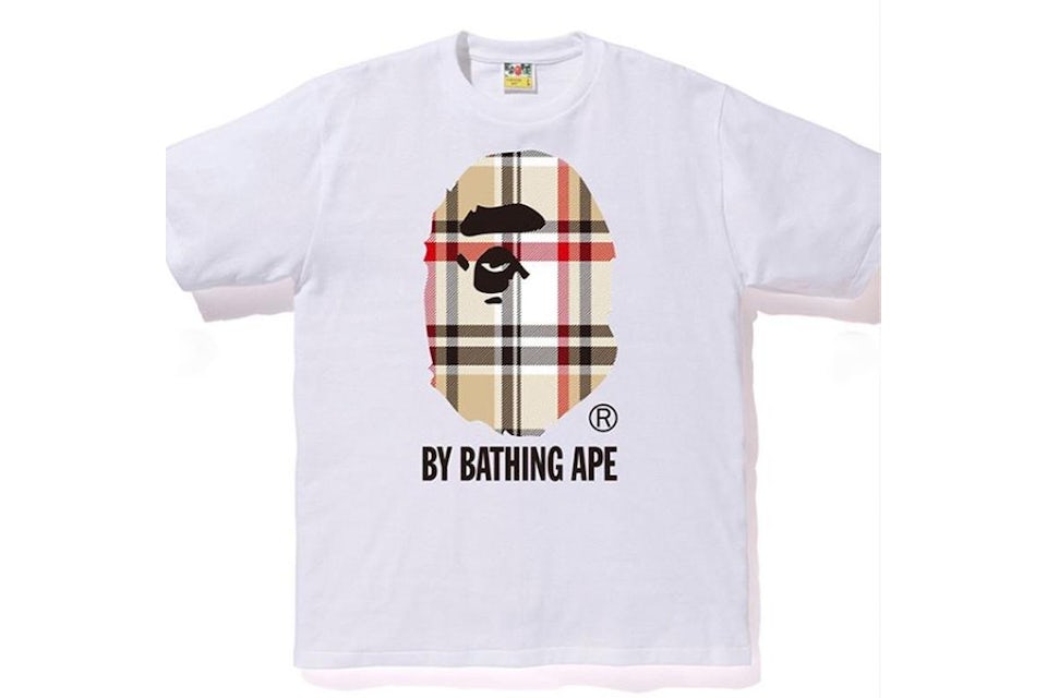 Bape Check By Bathing Ape Burberry White (Red and Black) Tee