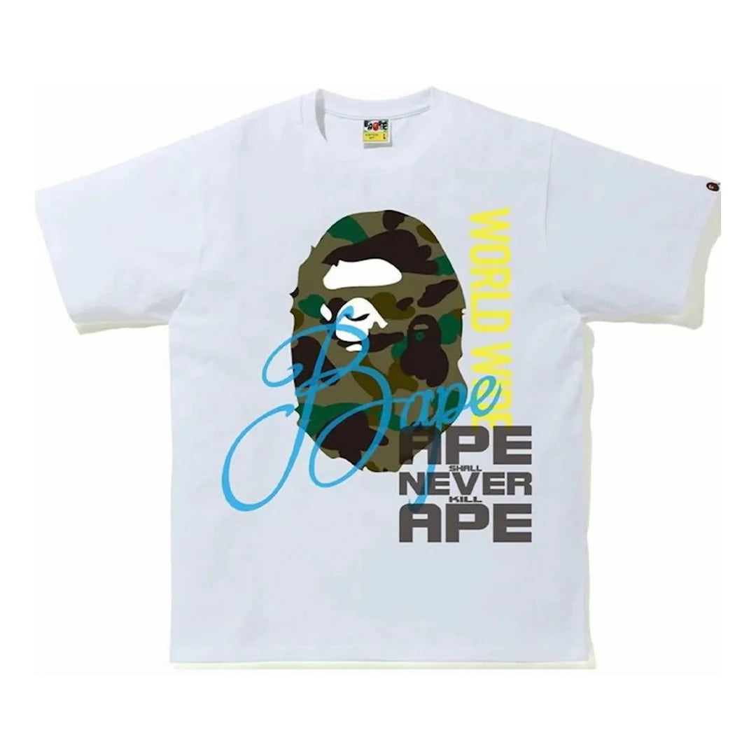 Bape World Gone Mad White / Green Tee