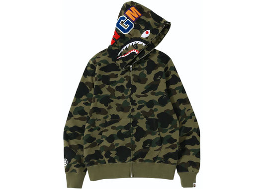 Bape 1st Camo Shark Full Zip Green Hoodie