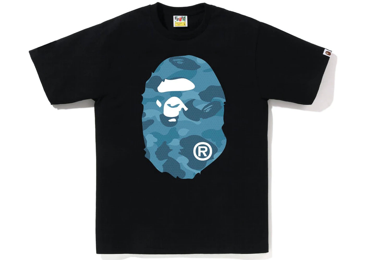 Bape Honeycomb Camo Big Ape Head Tee Black / Blue Tee