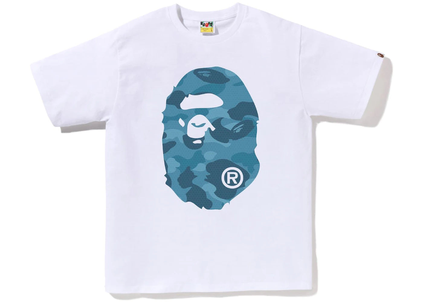 Bape Honeycomb Camo Big Ape Head White / Blue Tee