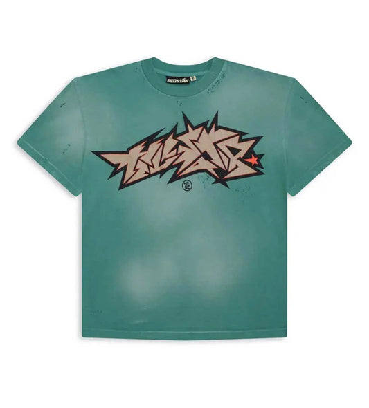 Hellstar Cracked Logo Distressed T-shirt Green