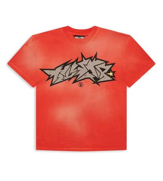 Hellstar Cracked Logo Distressed T-shirt Red